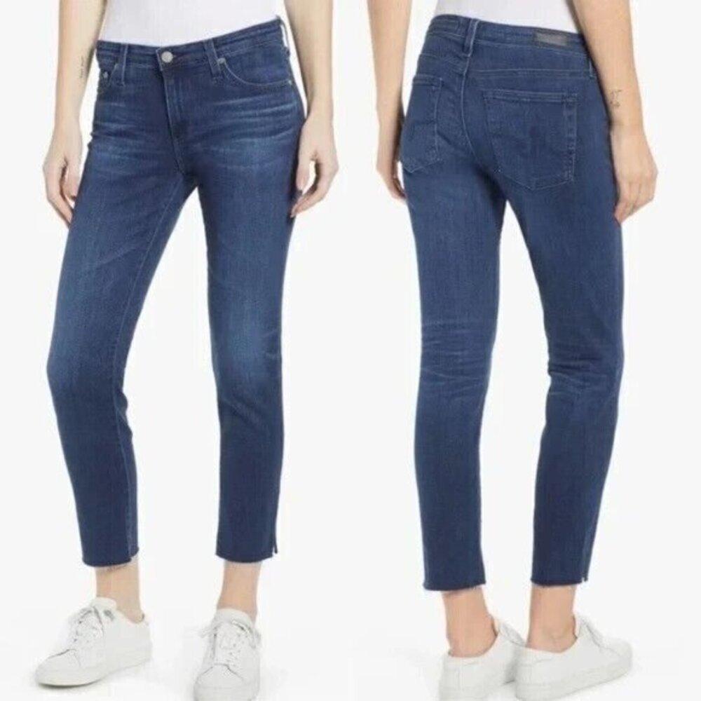 AG Adriano Goldschmied Prima Crop Raw Split Hem Jeans Dark Wash BLE